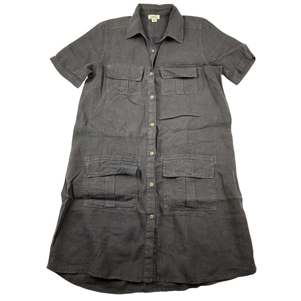 Sundance‎ Womens XS Linen Harper Shirt Dress Utility Safari Charcoal Gray